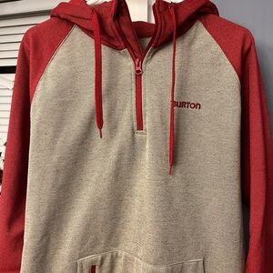 Burton Snowboards 1/4 Zip Hoodie Sweatshirt Red Tan Colombo Dryride Men’s Size L